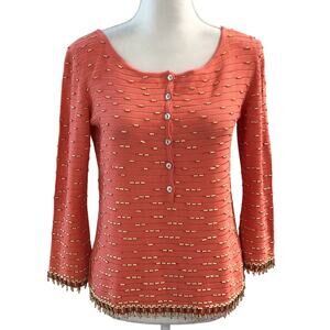Vintage Oscar De La Renta 100% Silk Beaded Coral Sweater Top